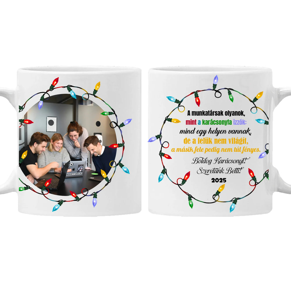Egyedi karácsonyi bögre munkatársaknak képpel és felirattal