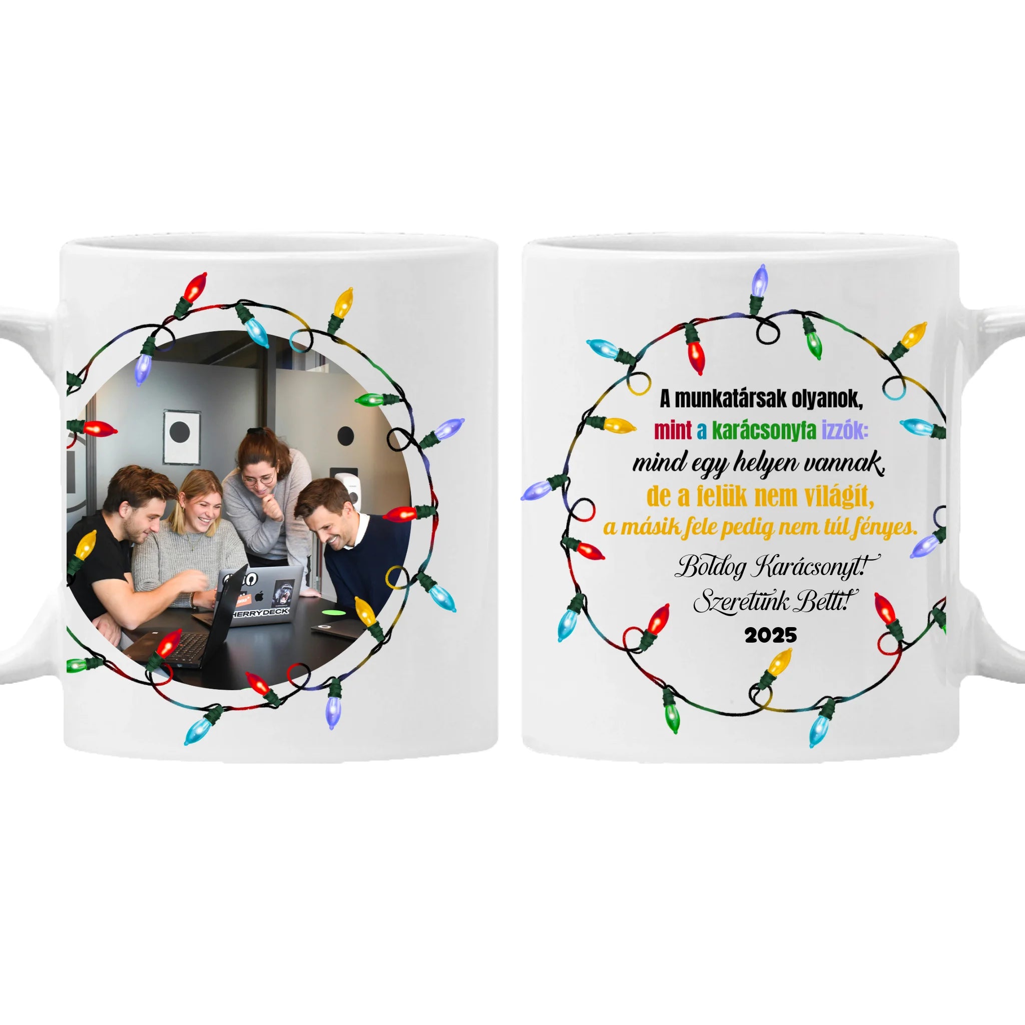Egyedi karácsonyi bögre munkatársaknak képpel és felirattal
