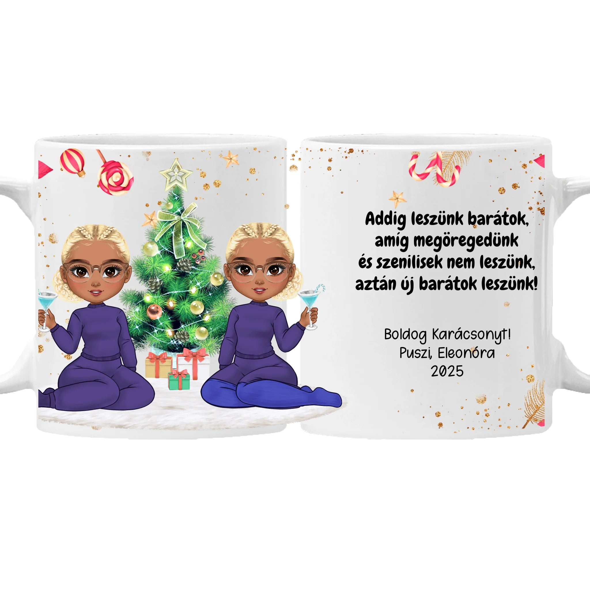 Karácsonyi bögre kollégáknak egyedi felirattal és szerkeszthető karakteretekkel