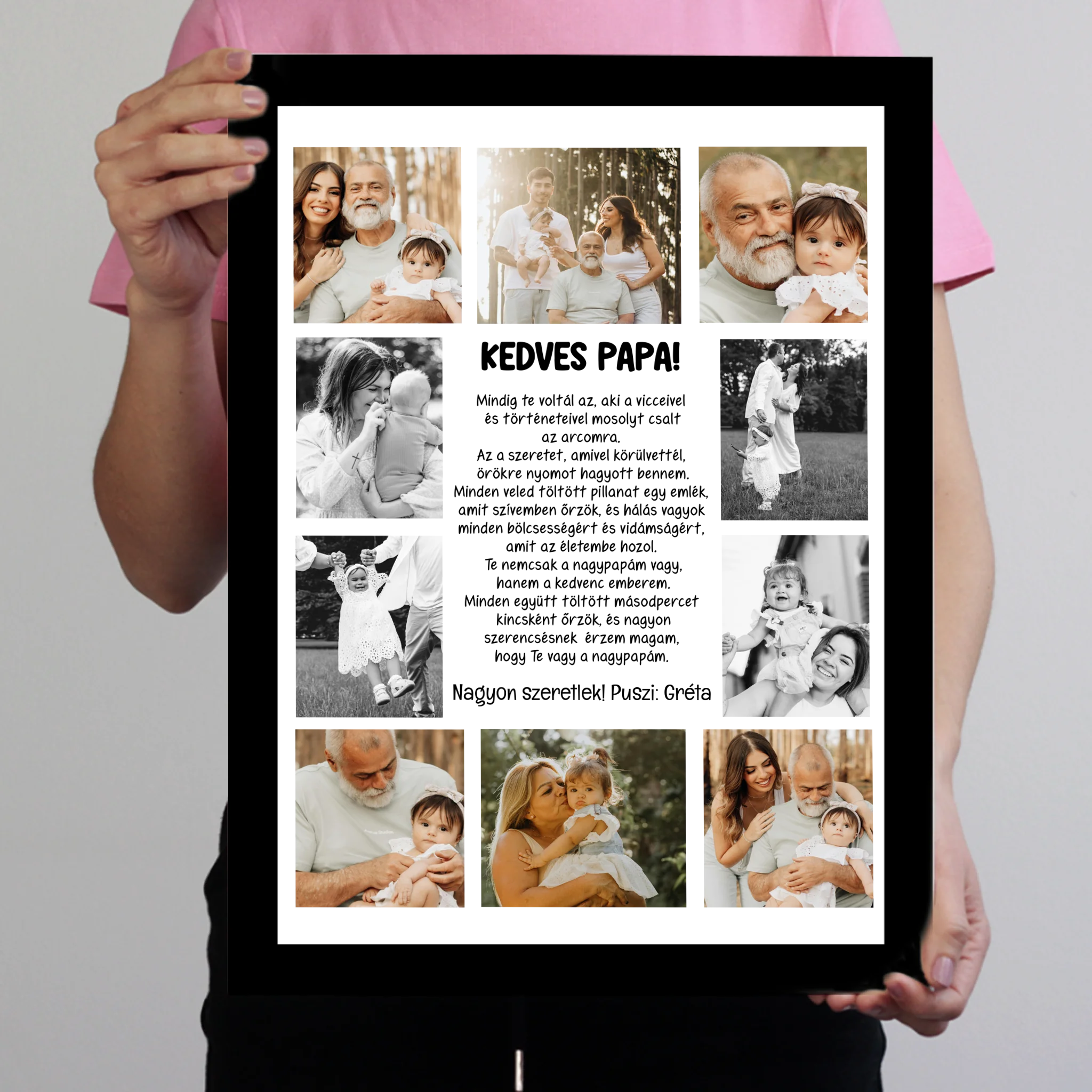 10 fényképes fotókollázs falikép - egyedi ajándék nagypapáknak