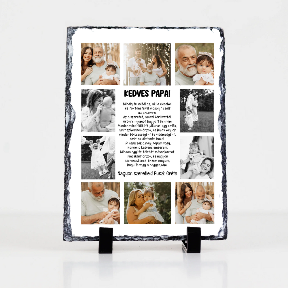 10 fényképes fotókollázs gránitkő - egyedi ajándék nagypapáknak