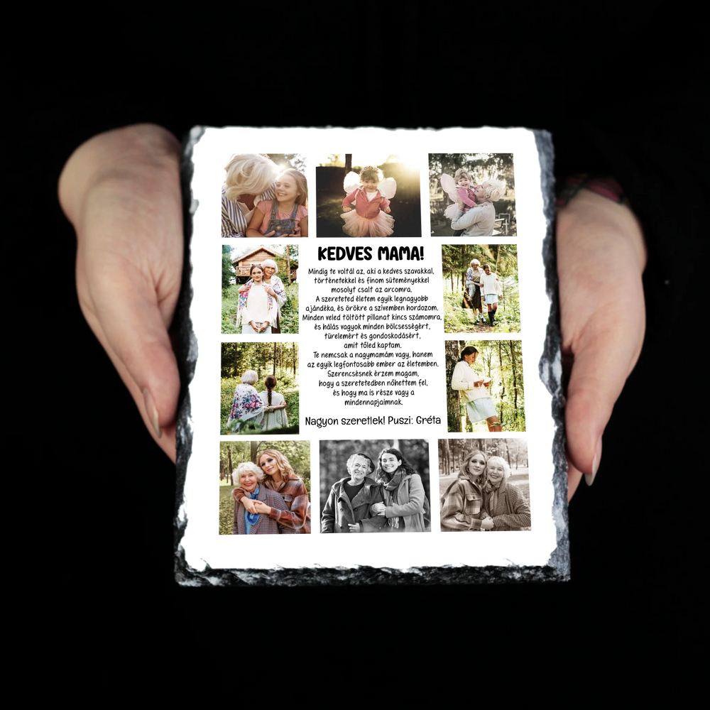 10 fényképes fotókollázs gránitkő - egyedi ajándék nagymamáknak