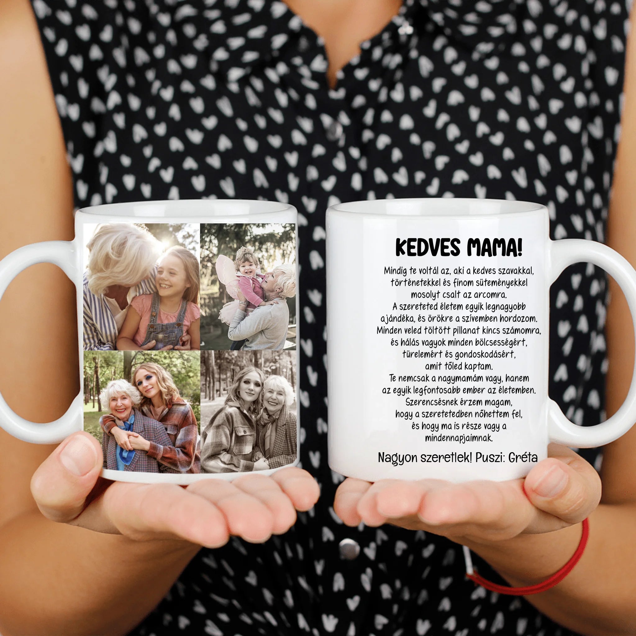 4 fényképes fotókollázs bögre - egyedi ajándék nagymamáknak