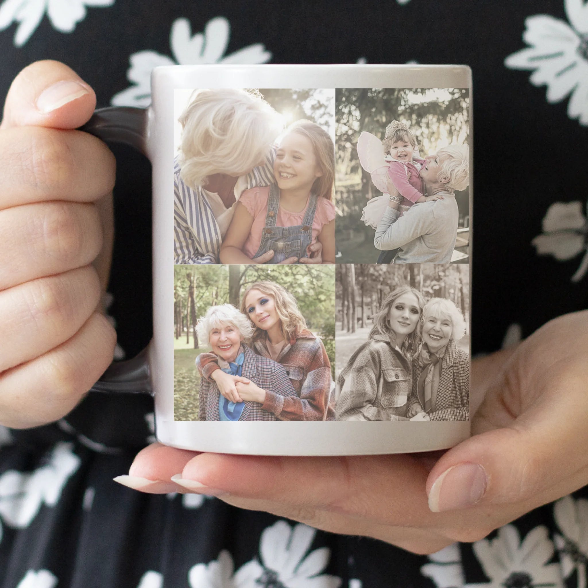 4 fényképes fotókollázs bögre - egyedi ajándék nagymamáknak