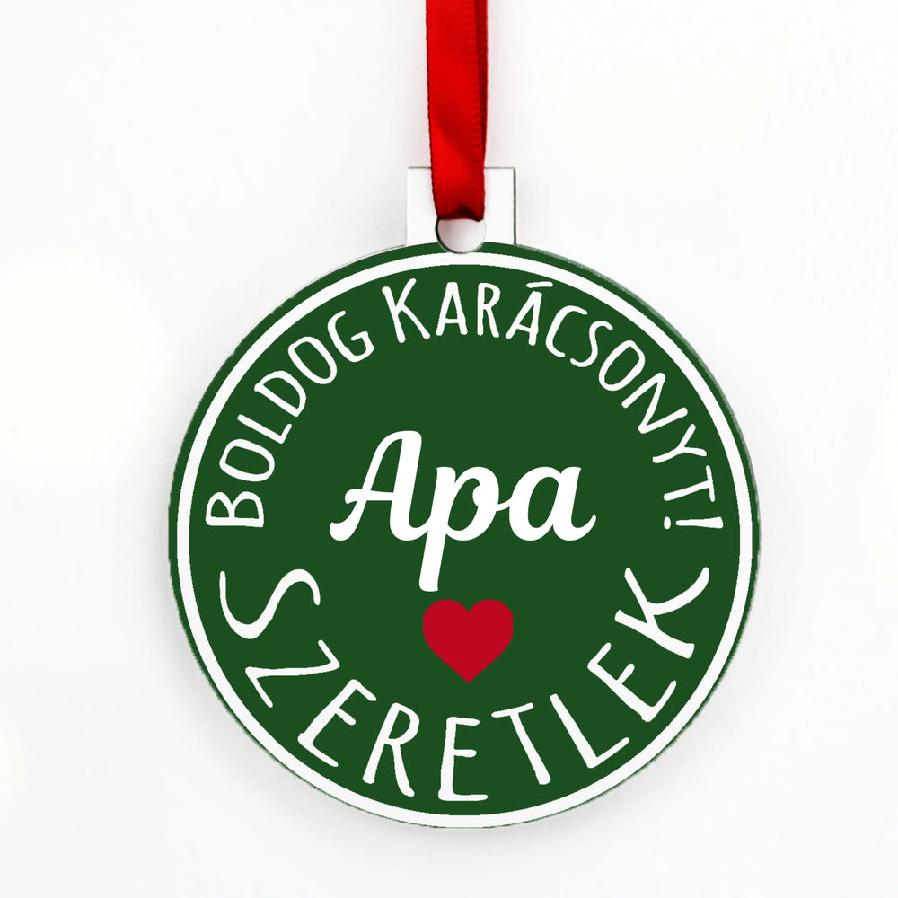 Egyedi neves kör alakú karácsonyfadísz