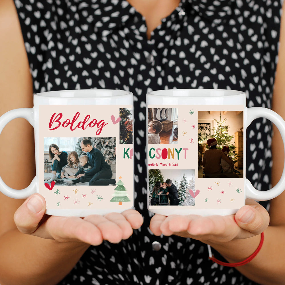 Boldog Karácsonyt - egyedi fényképes bögre 4 képpel