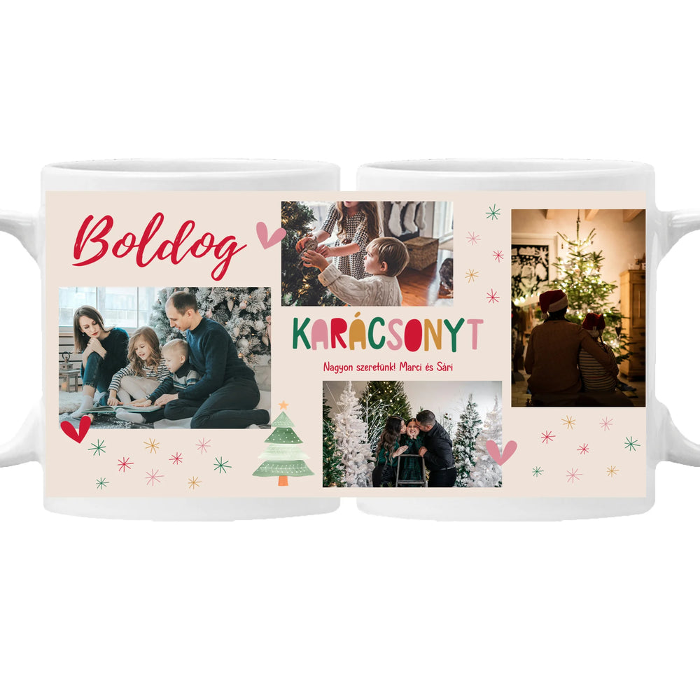 Boldog Karácsonyt - egyedi fényképes bögre 4 képpel