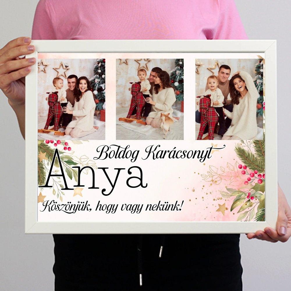 Karácsonyi ajándék anyáknak - egyedi képes falikép szerkeszthető felirattal