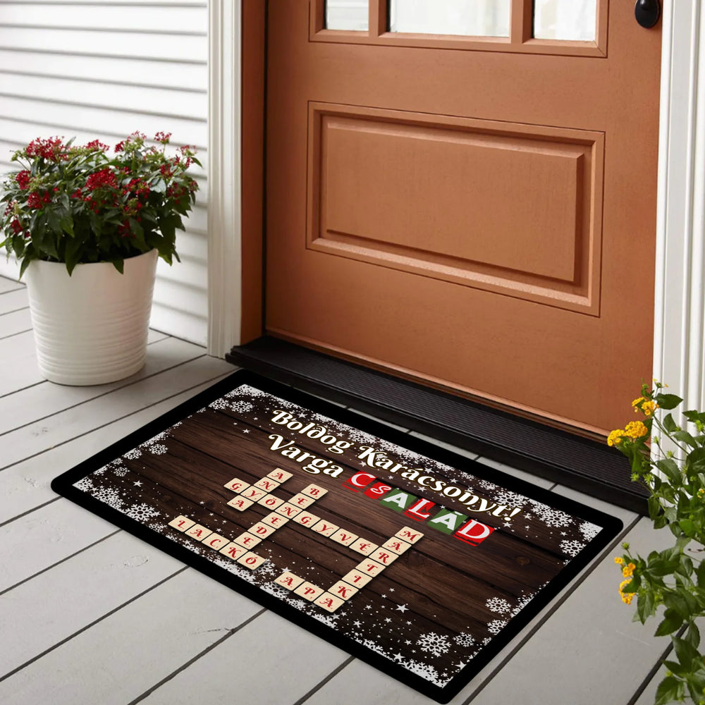 Scrabble mintás - egyedi feliratos lábtörlő családnévvel