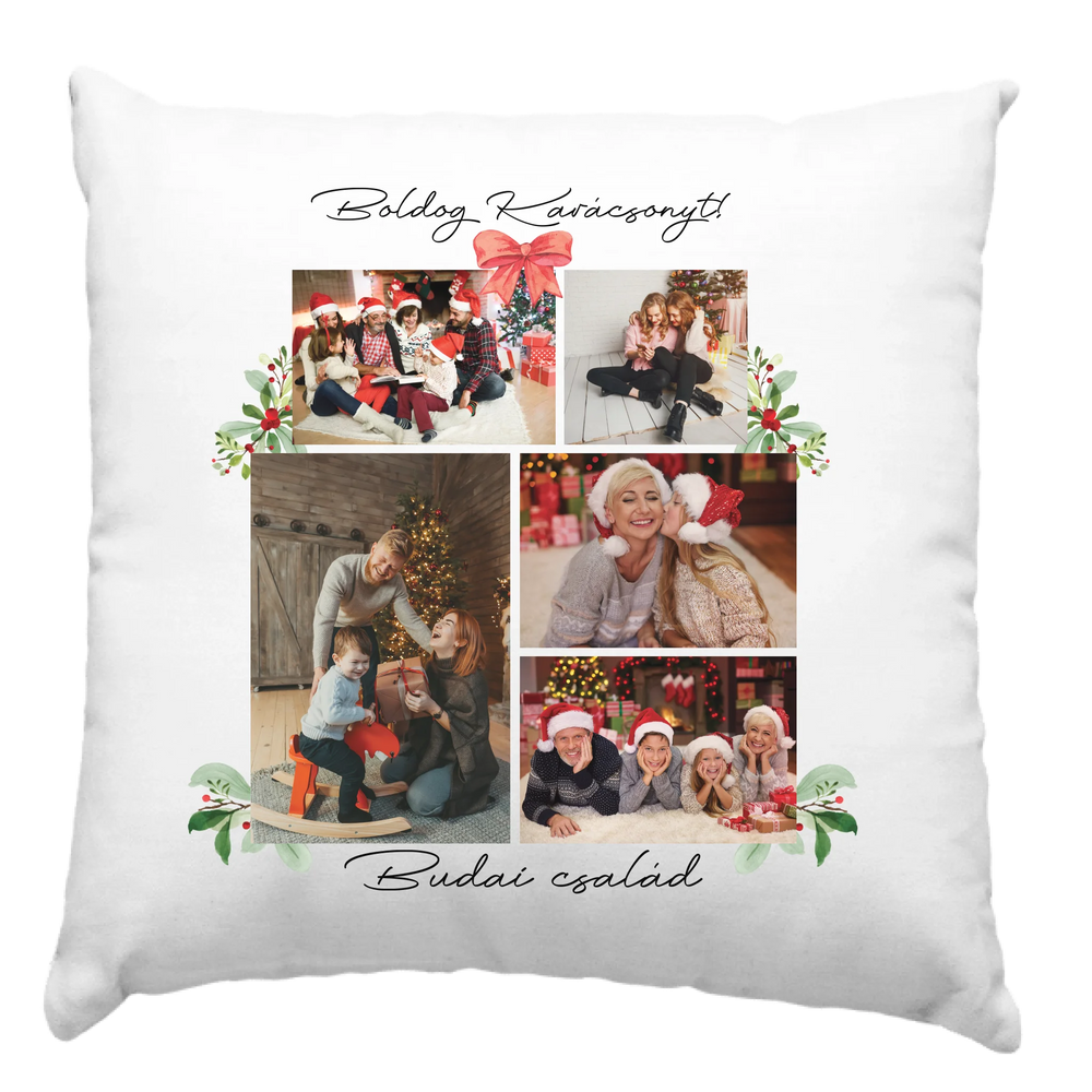 Egyedi képes karácsonyi ajándék párna szerkeszthető felirattal