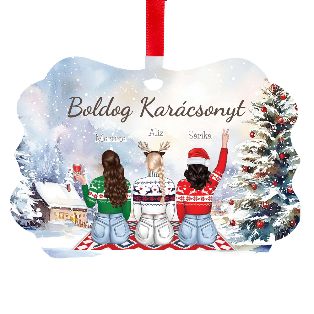 Karácsonyfadísz barátnőknek - szerkeszthető karakteres hosszúkás dísz