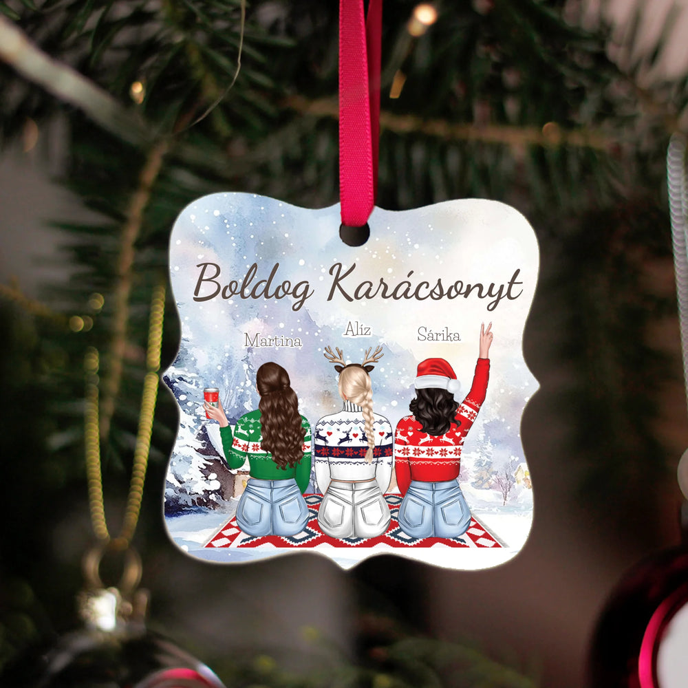 Karácsonyfadísz barátnőknek - szerkeszthető karakteres négyzetes ajándék dísz