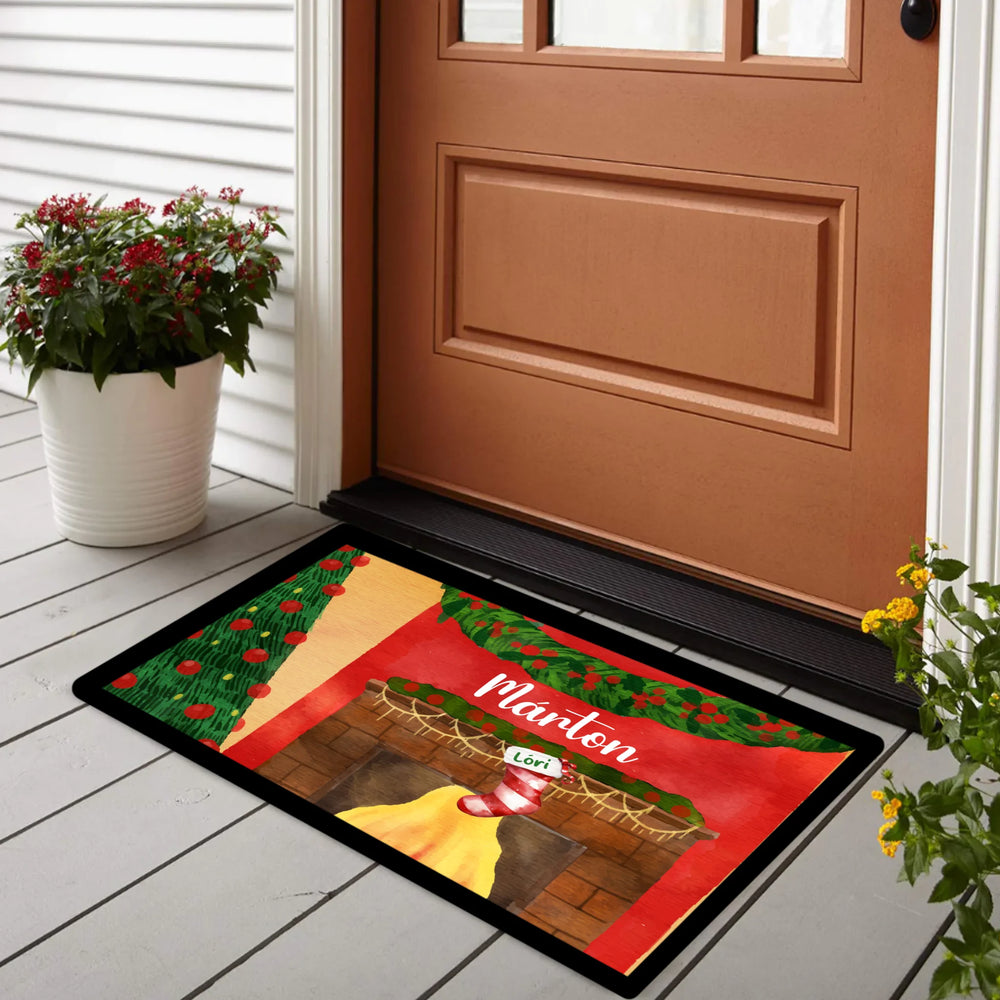 Karácsonyi családneves lábtörlő zoknira írható egyedi nevekkel