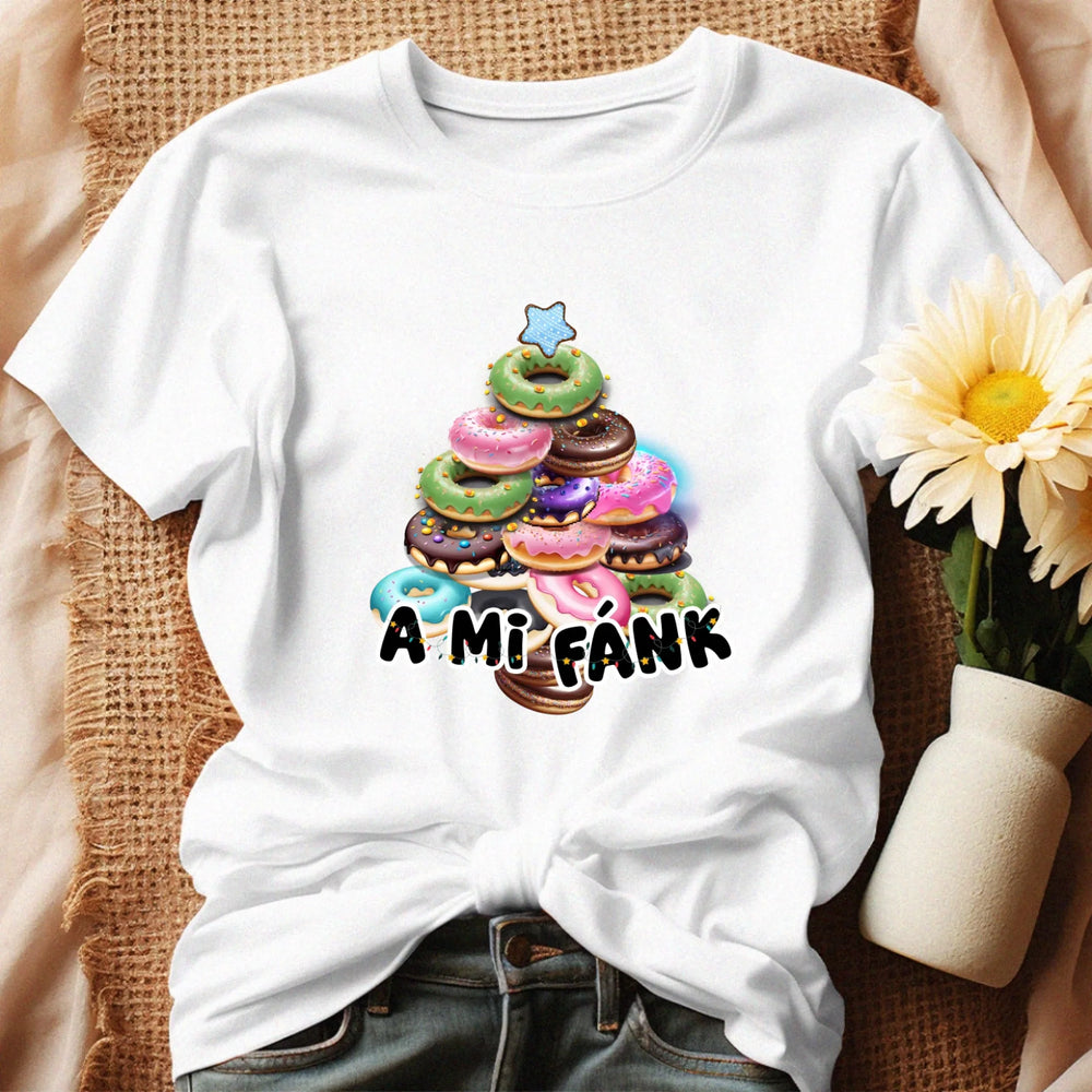 Vicces karácsonyi póló nőknek fánkos mintával