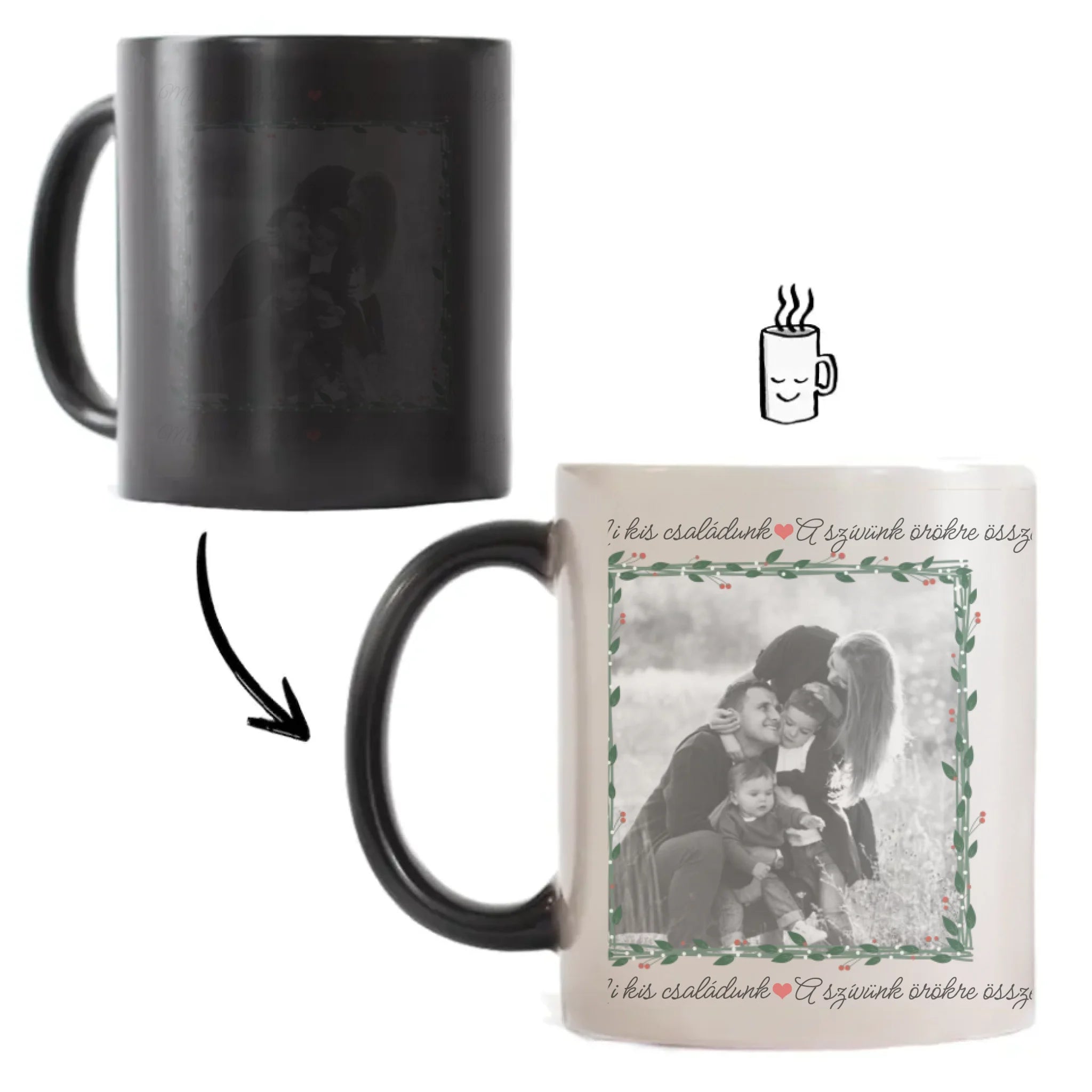 Mi kis családunk - egyedi képes karácsonyi ajándék bögre scrabble mintával