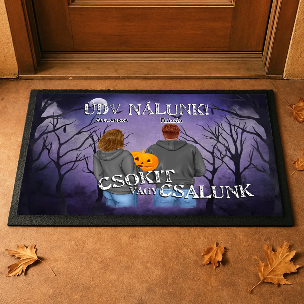 Személyre szabható Halloween lábtörlő - egyedi ajándék pároknak