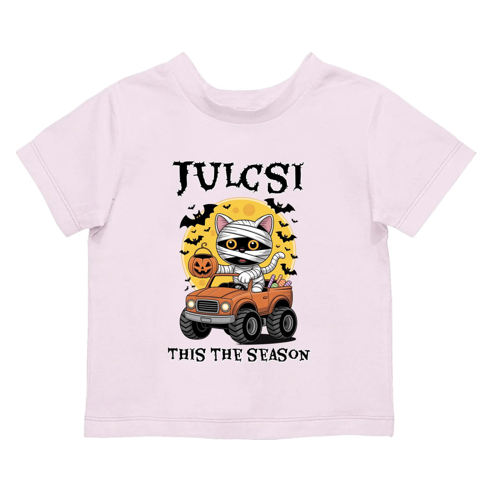 Halloweeni póló gyerekeknek egyedi névvel - This the season cicás póló lányoknak és fiúknak