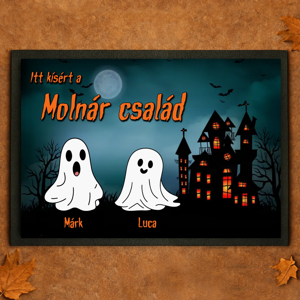 Személyre szabható halloweeni lábtörlő - névvel és szellemekkel