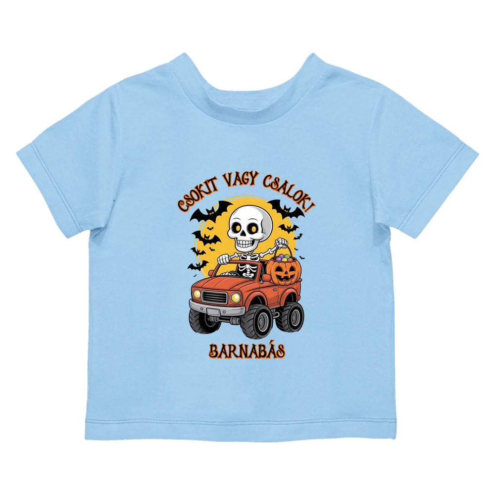 Csokit vagy csalok - halloweeni póló gyerekeknek csontváz mintával