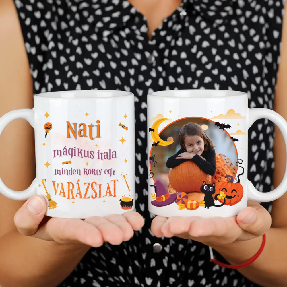 Varázsital halloween mintás bögre - egyedi képpel, névvel
