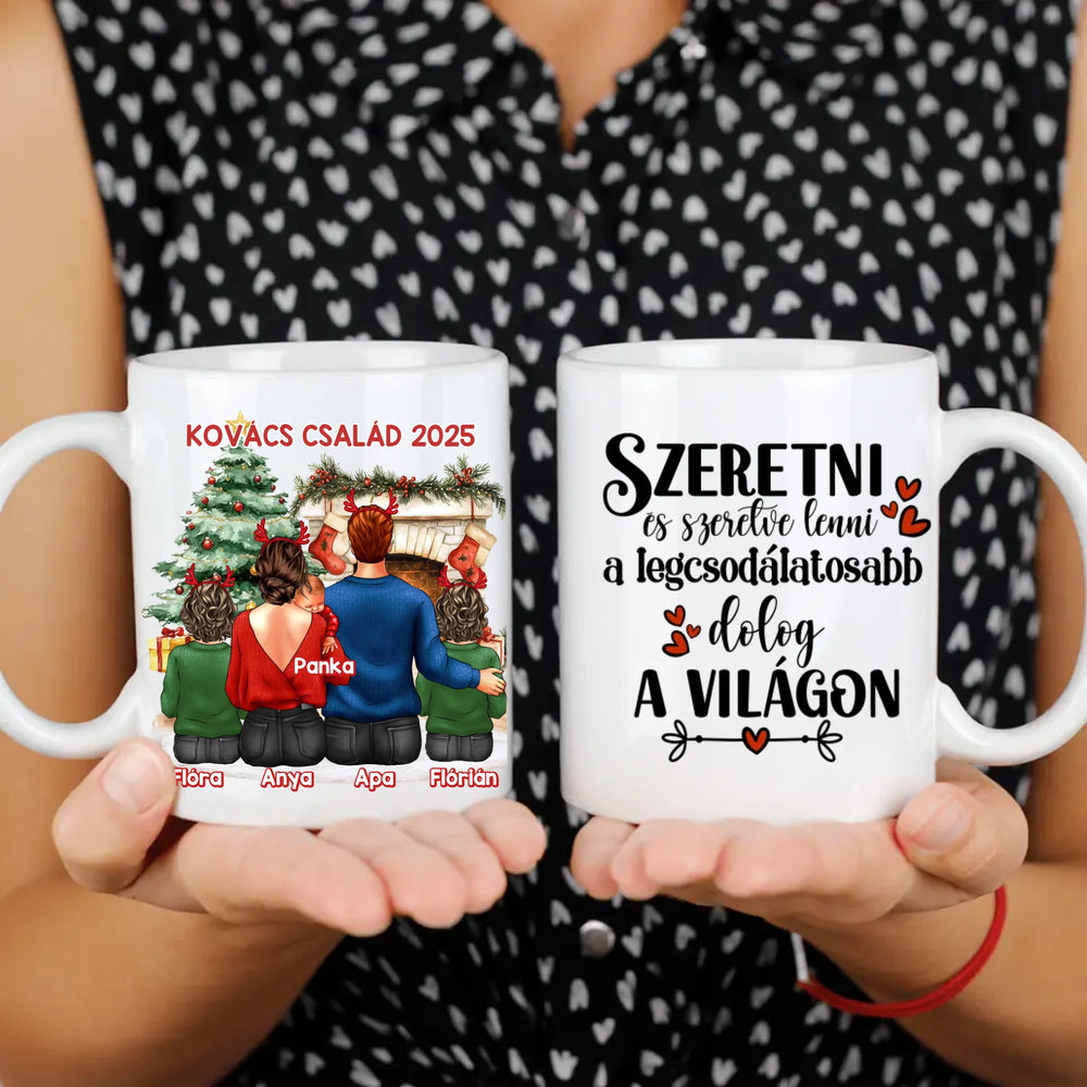 Karácsonyi ajándék bögre családoknak 3 gyerekes