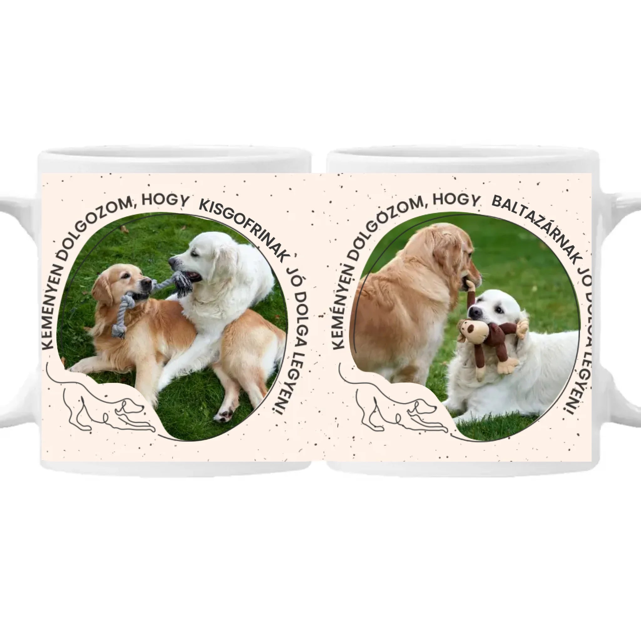 Kutyás bögre gazdiknak - Keményen dolgozom felirattal képpel és kutya nevével