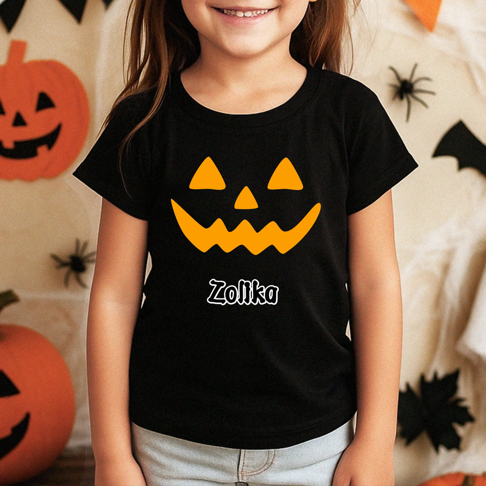 Halloweeni gyerek póló szerkeszthető mintával és egyedi névvel