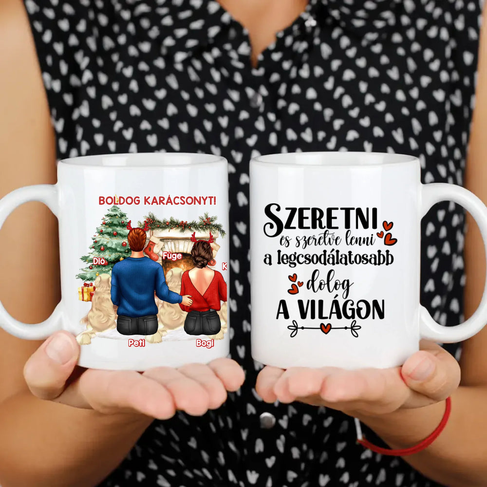 Kutyás karácsonyi bögre pároknak három kutyával