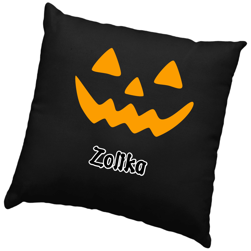 Halloweeni fekete díszpárna választható mintával és egyedi névvel