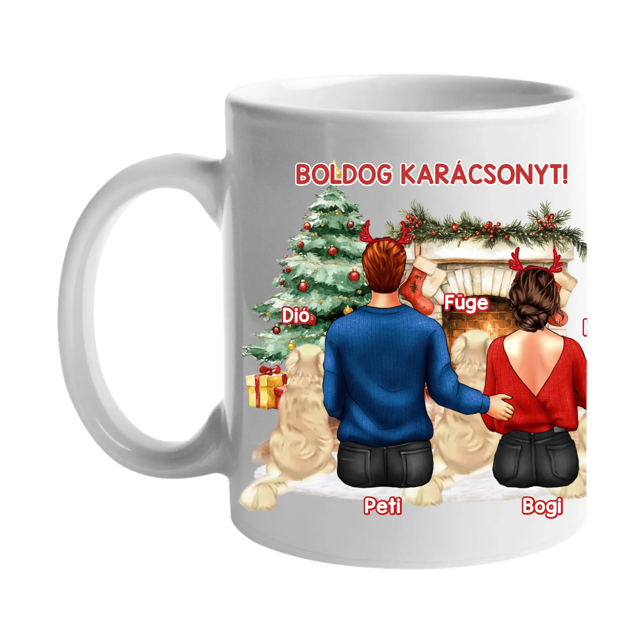 Kutyás karácsonyi bögre pároknak három kutyával