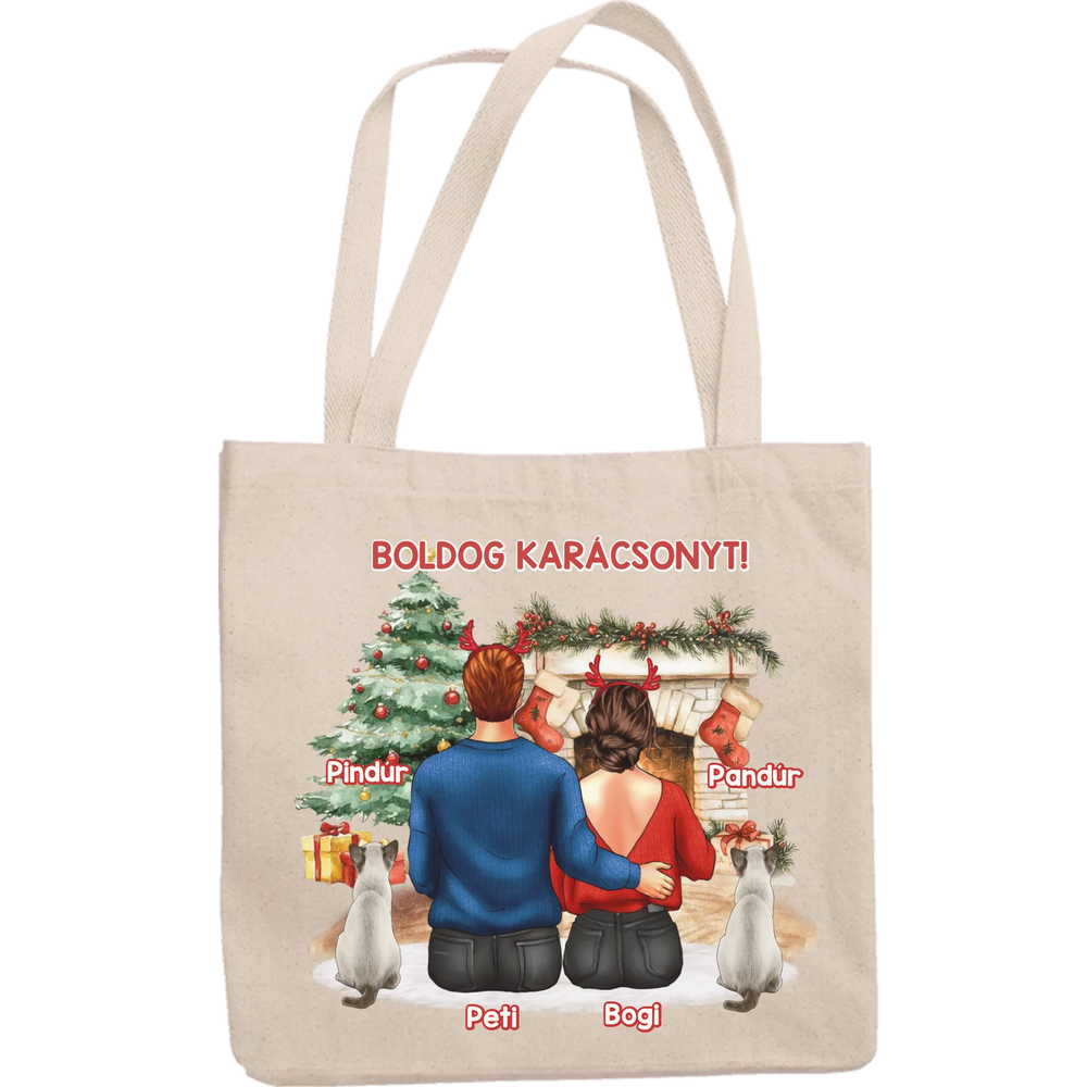 Szerkeszthető macskás karácsonyi vászontáska pároknak