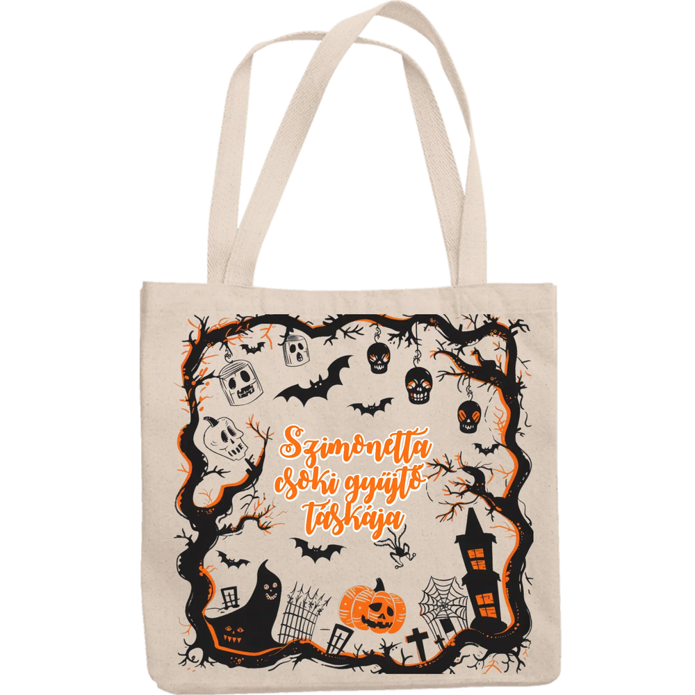 Halloweeni vászontáska egyedi névvel és mintával