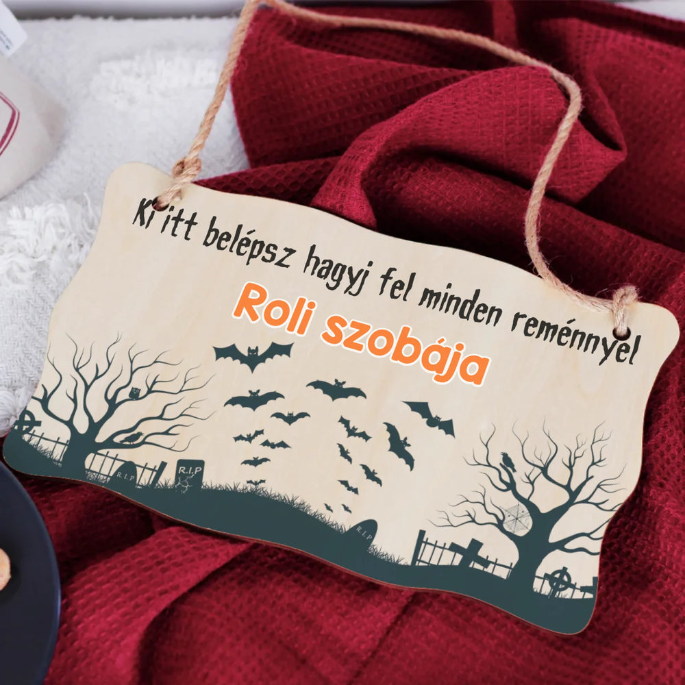 Őszi ajtódísz fatábla egyedi névvel és felirattal három képes