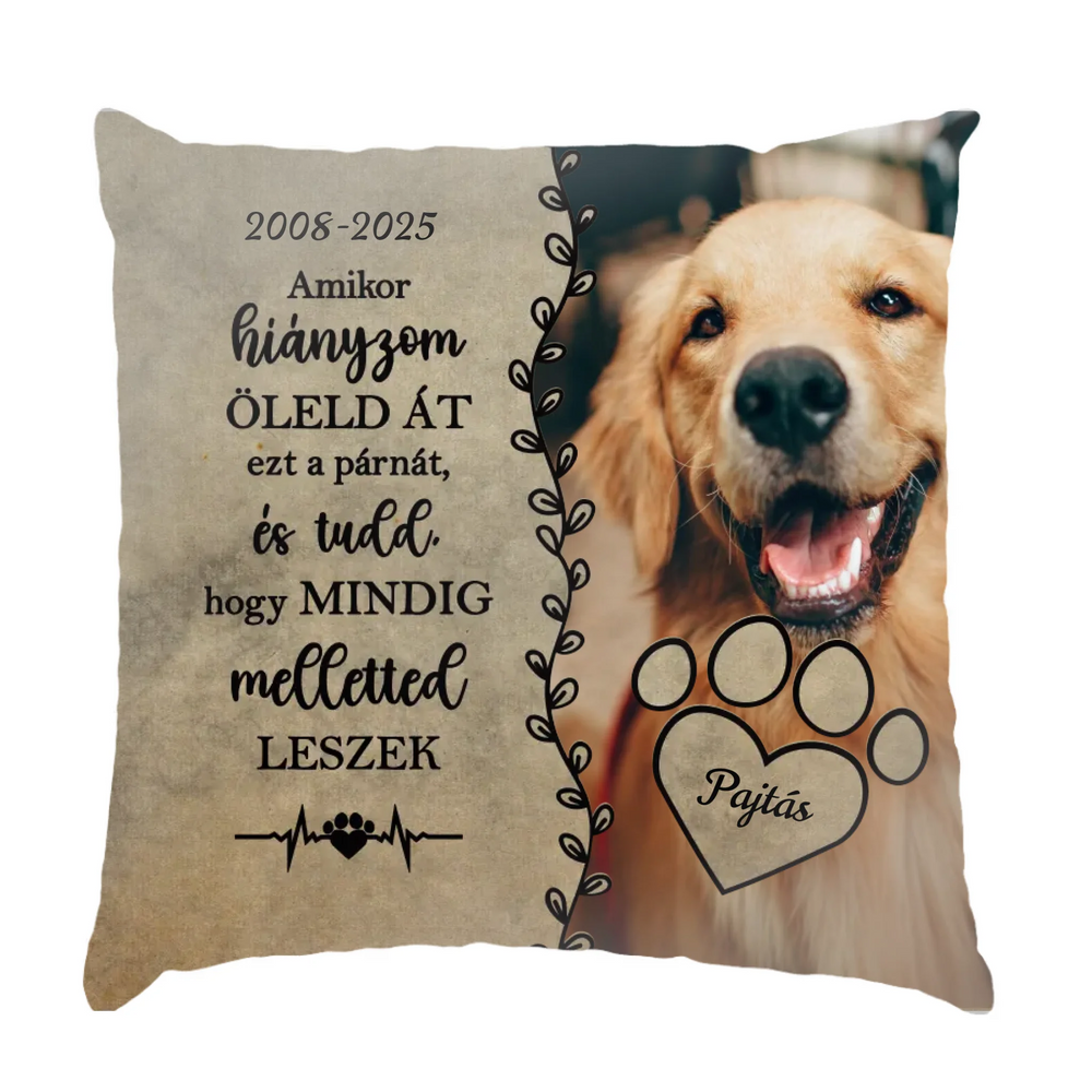 Emlékpárna házi kedvenceknek saját fotóval
