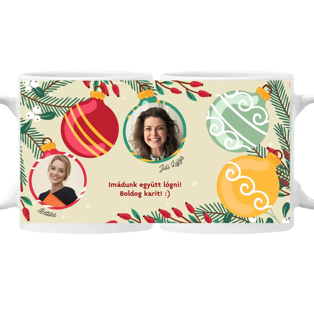 Karácsonyi mintájú bögre Imádunk együtt lógni munkatársaknak egyedi névvel felirattal