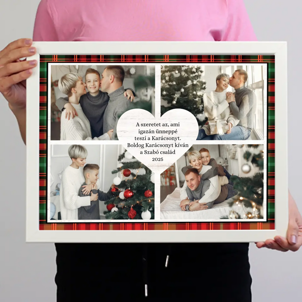 Személyre szabható karácsonyi falikép - szív formával és 4 képpel