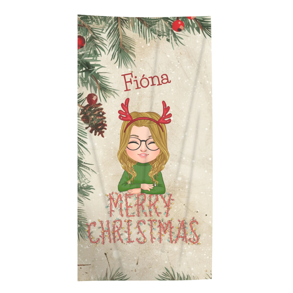 Szerkeszthető karakteres ajándék karácsonyi törölköző nőknek