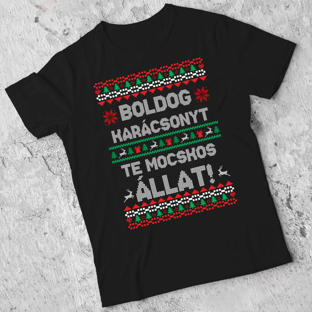 Boldog Karácsonyt te mocskos állat - vicces karácsonyi férfi póló