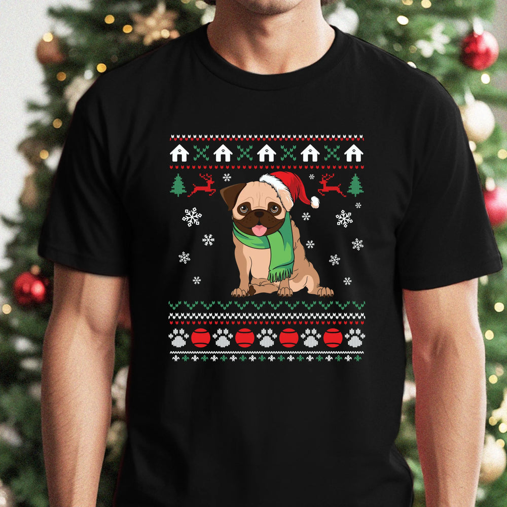 Karácsonyi állat mintás fekete férfi póló