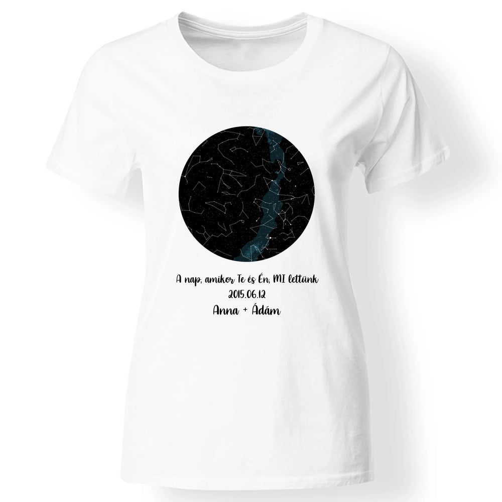 Csillagtérképes egyedi női póló fehér