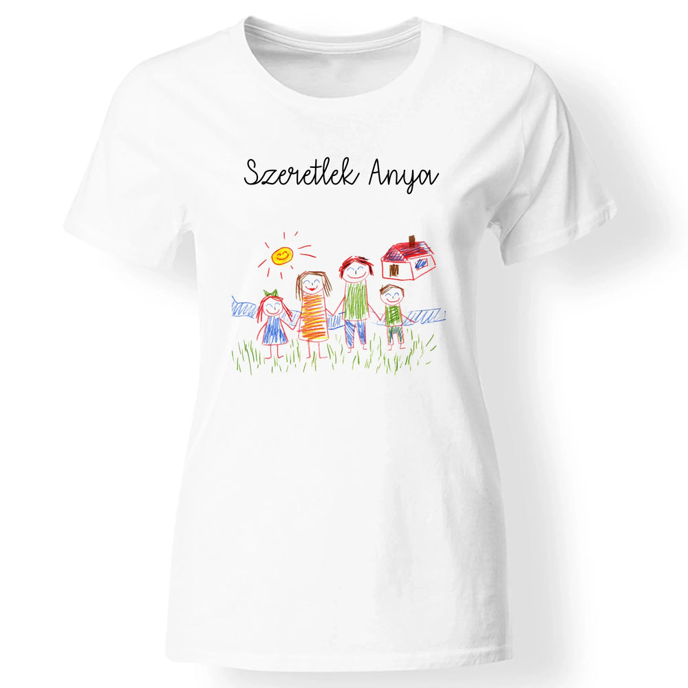 Gyerekrajzos női póló fehér