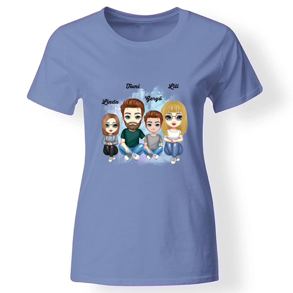 Cukifejű család női póló több gyerekkel kék