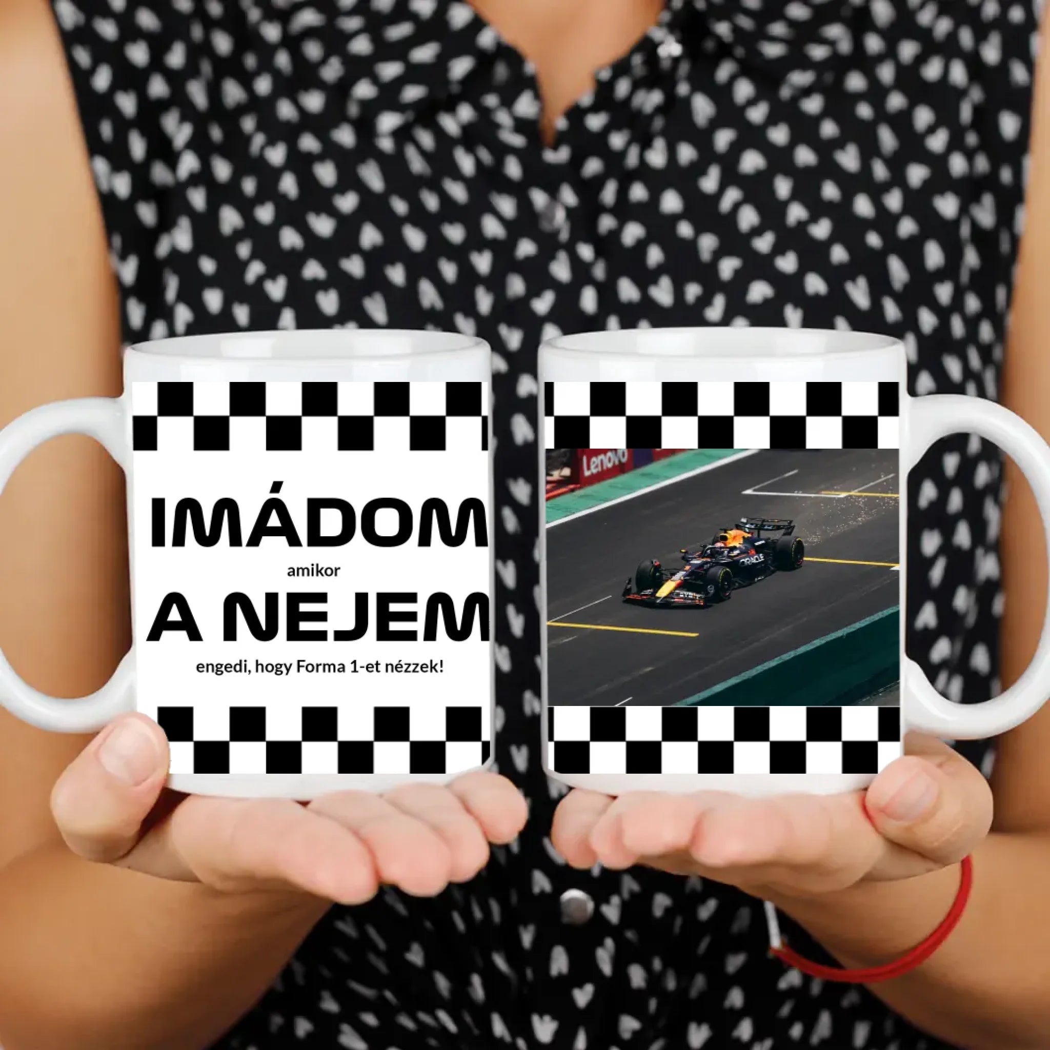 Imádom a nejem futamos egyedi képes bögre