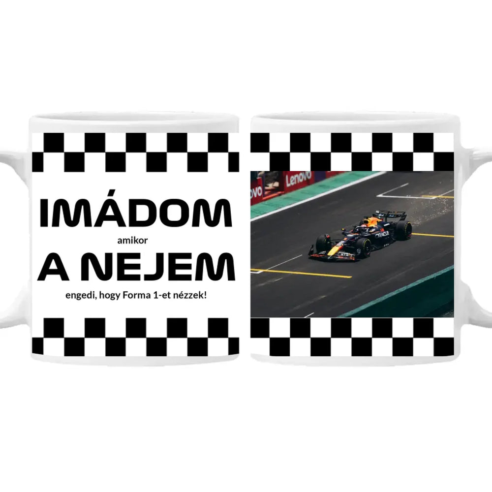 Imádom a nejem futamos egyedi képes bögre