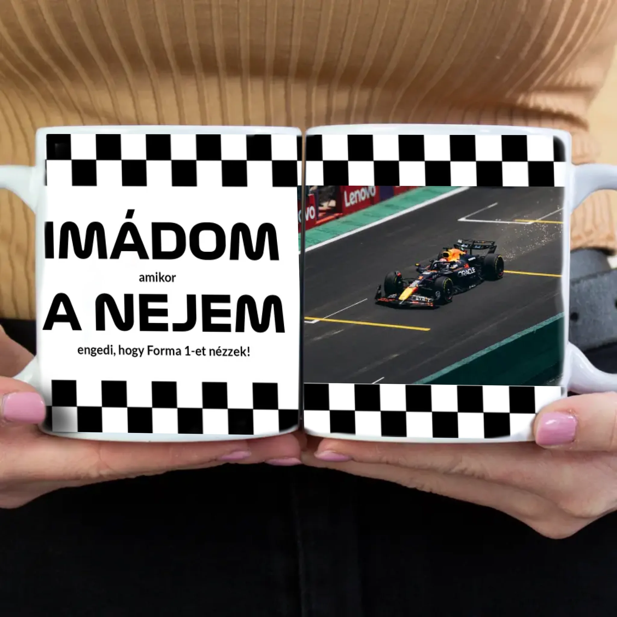 Imádom a nejem futamos egyedi képes bögre