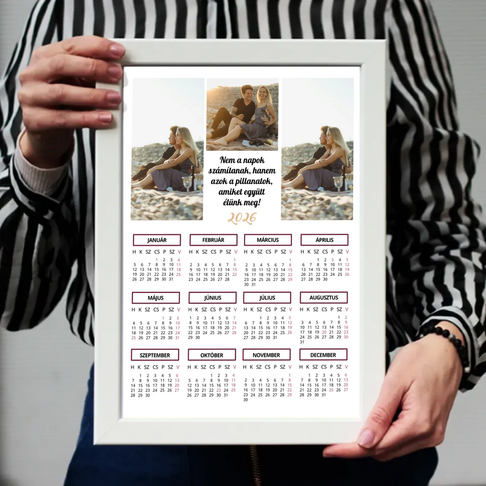 2026 falikép álló naptár 3 képpel és egyedi felirattal