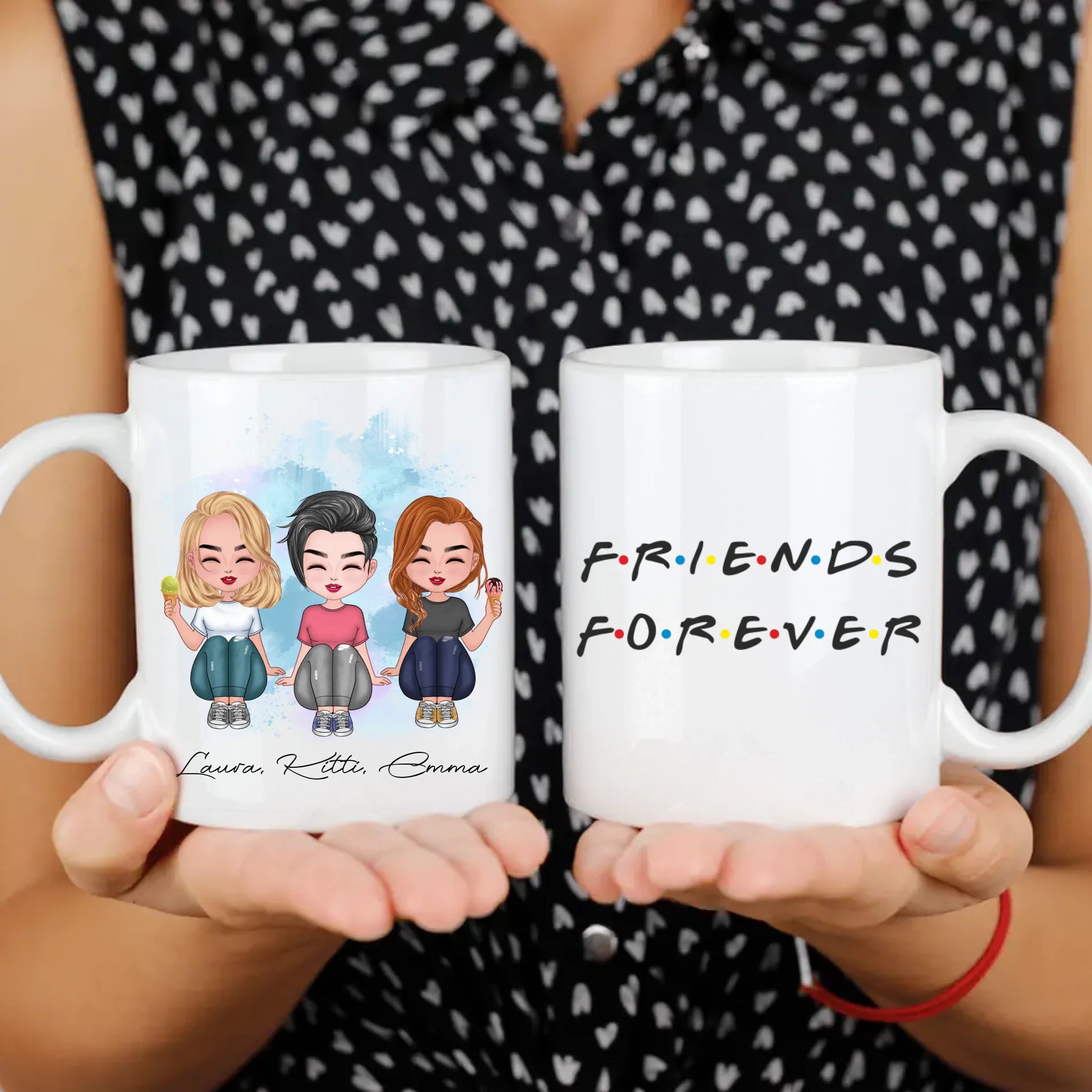 Csukottszemű 3 cuki barátnős bögre