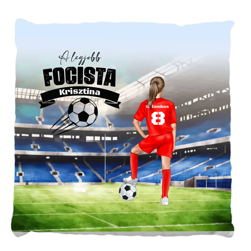 Lány focista szerkeszthető karakteres telinyomatos FullPrint párna