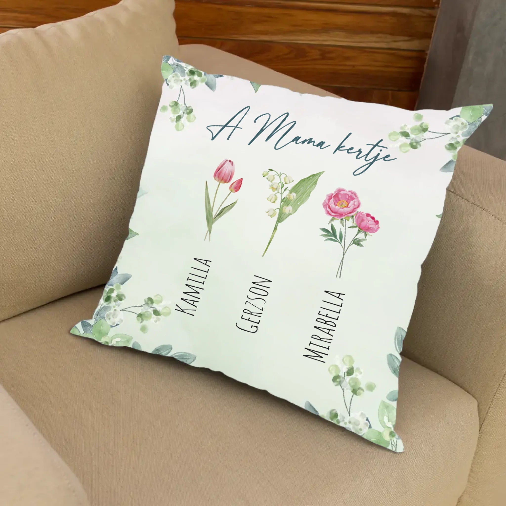 A Mama kertje egyedi feliratos telinyomatos FullPrint párna