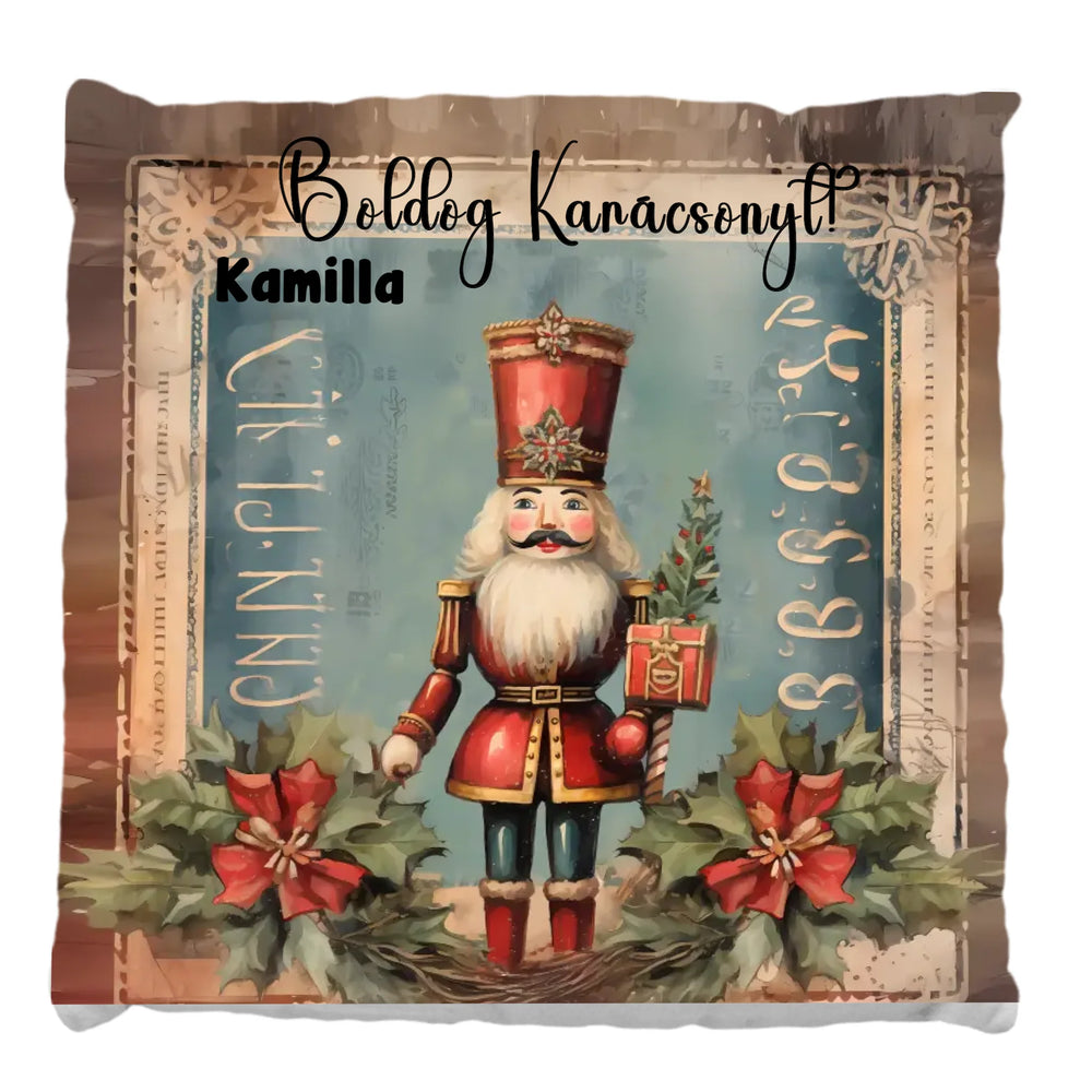 Egyedi neves karácsonyi diótörő mintás FullPrint párna